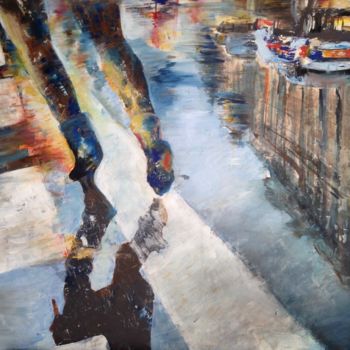 Peinture intitulée "fuite sous la pluie" par Isabelle Reygaerts, Œuvre d'art originale, Huile