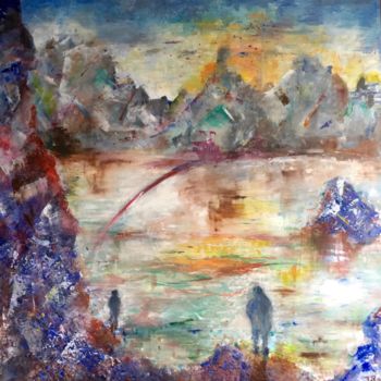 Painting titled "ô lac" by Isabelle Reygaerts, Original Artwork, Acrylic