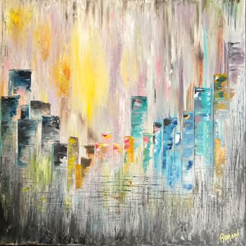 Painting titled "Paysage urbain" by Isabelle Romand, Original Artwork, Oil