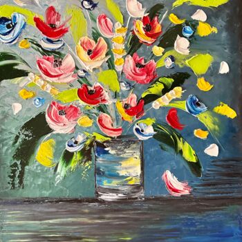 Painting titled "Bouquet floral" by Isabelle Romand, Original Artwork, Oil