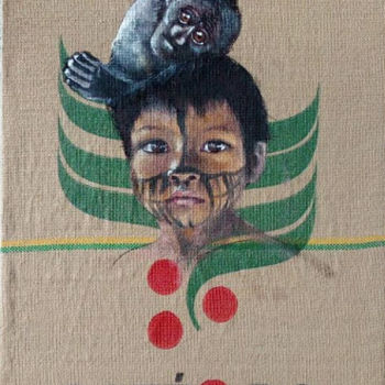Painting titled "Indien Surùu + prim…" by Isabelle Roye, Original Artwork, Oil Mounted on Wood Panel