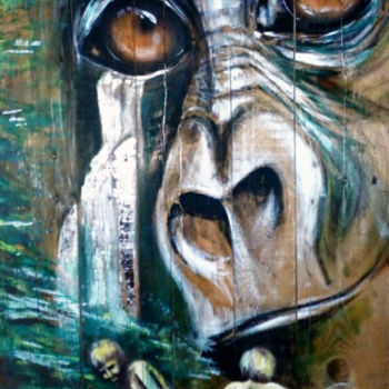 Pintura titulada "Gorille sur bois de…" por Isabelle Roye, Obra de arte original, Oleo Montado en Panel de madera