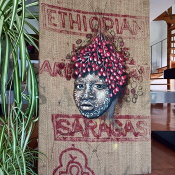Painting titled "Ethiopian" by Isabelle Roye, Original Artwork, Oil Mounted on Wood Panel