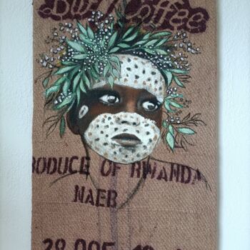 Painting titled "BudCoffee" by Isabelle Roye, Original Artwork, Oil Mounted on Wood Panel