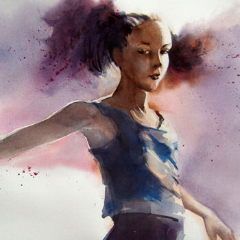 Painting titled "Danse et mouvement 2" by Isabelle Seruch Capouillez, Original Artwork, Watercolor