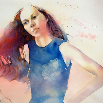 Peinture intitulée "Danse et mouvement 4" par Isabelle Seruch Capouillez, Œuvre d'art originale, Aquarelle