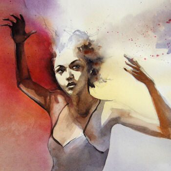 Painting titled "Danse et mouvement 6" by Isabelle Seruch Capouillez, Original Artwork, Watercolor