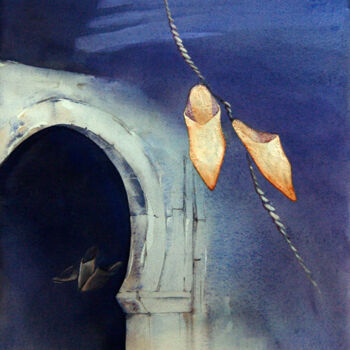 Malerei mit dem Titel "Babouche Mystique" von Isabelle Seruch Capouillez, Original-Kunstwerk, Aquarell