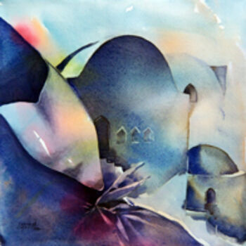 Malerei mit dem Titel "Babouche fleur" von Isabelle Seruch Capouillez, Original-Kunstwerk, Aquarell