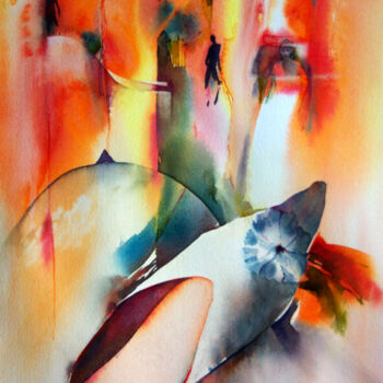 Peinture intitulée "babouche-flamboyante" par Isabelle Seruch Capouillez, Œuvre d'art originale, Aquarelle