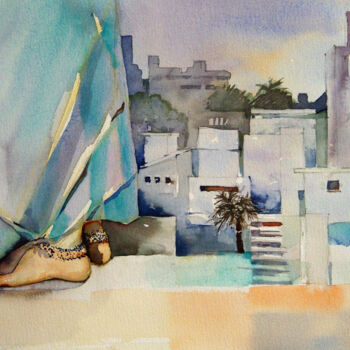 Painting titled "Ancrage N°4" by Isabelle Seruch Capouillez, Original Artwork, Watercolor
