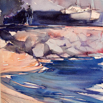 Malerei mit dem Titel "Aquarelle Marine Hy…" von Isabelle Seruch Capouillez, Original-Kunstwerk, Aquarell