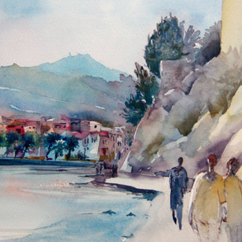 Malerei mit dem Titel "Collioures" von Isabelle Seruch Capouillez, Original-Kunstwerk, Aquarell