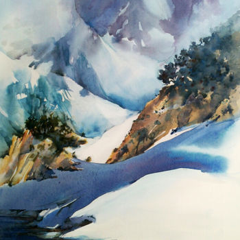 Painting titled "Montée au refuge de…" by Isabelle Seruch Capouillez, Original Artwork, Watercolor