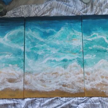Painting titled "vagues" by Isabelle Sophie Bouscaud, Original Artwork, Acrylic Mounted on Wood Stretcher frame