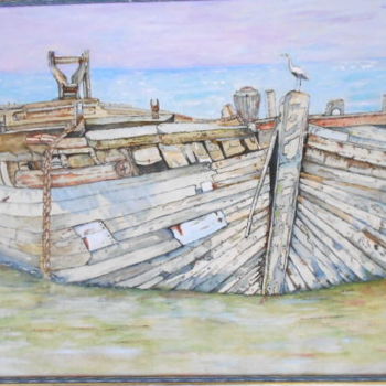 Malerei mit dem Titel "BATEAU 3D" von Isabelle Stock, Original-Kunstwerk, Aquarell Auf Andere starre Platte montiert