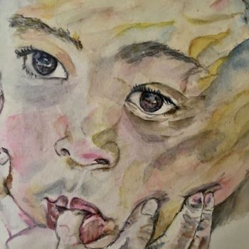 Painting titled "Mon p'tit doigt m'a…" by Isabelle Stock, Original Artwork, Watercolor Mounted on Cardboard
