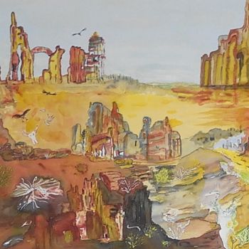 Painting titled "Burger Canyon" by Isabelle Stock, Original Artwork, Watercolor Mounted on Cardboard