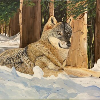 Peinture intitulée "Loup du parc Alpha" par Isabelle Tysiac, Œuvre d'art originale, Acrylique Monté sur Châssis en bois