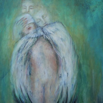 Painting titled "Hannah ou les rêves" by Isabelle Vialle, Original Artwork, Oil Mounted on Wood Stretcher frame