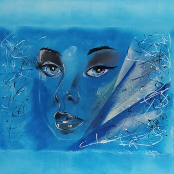 Schilderij getiteld "Univers bleu" door Isabelle Breux, Origineel Kunstwerk, Acryl Gemonteerd op Frame voor houten brancard