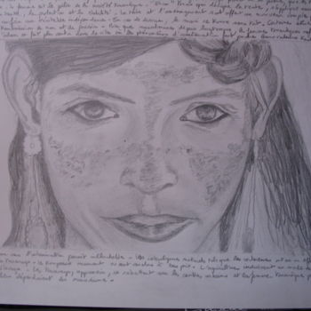 Drawing titled "Jeune fille touareg" by Isabelle Blot, Original Artwork, Pencil