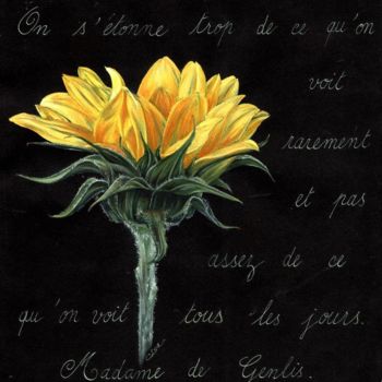 Painting titled "Tournesol-fond-noir…" by Isabelle Blanchon, Original Artwork, Gouache