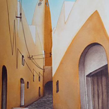 Ζωγραφική με τίτλο "Ruelle à Ghardaïa -…" από Isabelle Blanchon, Αυθεντικά έργα τέχνης, Μελάνι