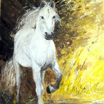 Peinture intitulée "cheval blanc" par Isabelle Debernardy, Œuvre d'art originale, Huile