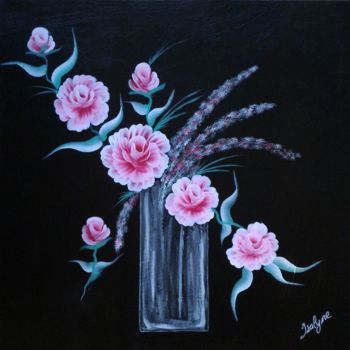 Painting titled "Black and Roses" by Isalyne, Original Artwork, Acrylic