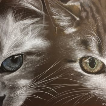 Painting titled "Double cats 2" by Isabelle Molinard, Original Artwork, Acrylic