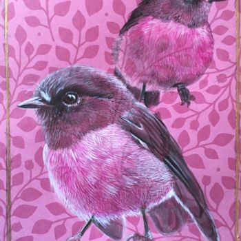 Painting titled "Pink robin" by Isabelle Molinard, Original Artwork, Acrylic