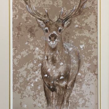 Painting titled "Cerf , petit" by Isabelle Molinard, Original Artwork, Pencil