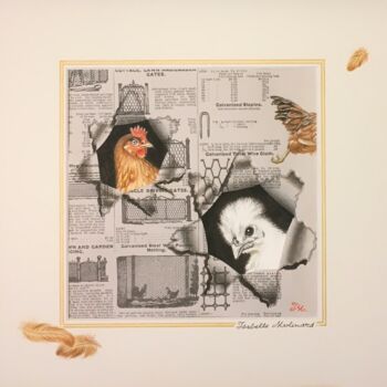 Pittura intitolato "Trois poules" da Isabelle Molinard, Opera d'arte originale, Acquarello