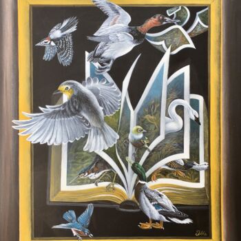 Peinture intitulée "Le livre des oiseaux" par Isabelle Molinard, Œuvre d'art originale, Acrylique