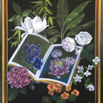 Peinture intitulée "Le livre aux fleurs" par Isabelle Molinard, Œuvre d'art originale, Acrylique