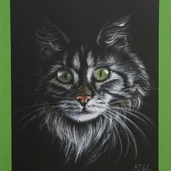 Pintura titulada "Chat green" por Isabelle Molinard, Obra de arte original, Acrílico