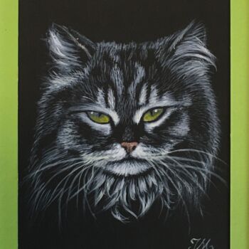 Pintura titulada "Chat vert" por Isabelle Molinard, Obra de arte original, Acrílico