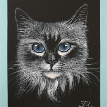 Pintura titulada "Chat bleu" por Isabelle Molinard, Obra de arte original, Acrílico