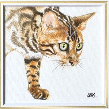 Painting titled "Chatigre" by Isabelle Molinard, Original Artwork, Watercolor