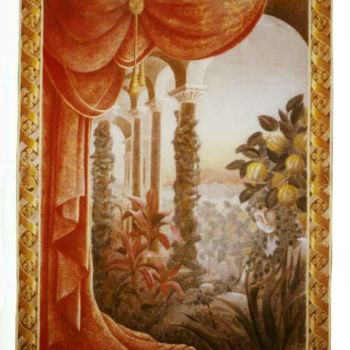 Malerei mit dem Titel "Rideau rouge" von Isabelle Molinard, Original-Kunstwerk, Öl