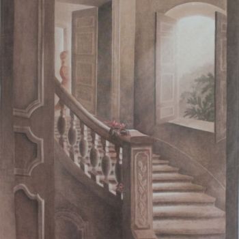 Peinture intitulée "Escalier intérieur" par Isabelle Molinard, Œuvre d'art originale, Autre