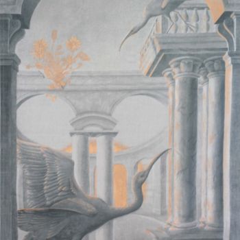 Peinture intitulée "Ibis gris soleil" par Isabelle Molinard, Œuvre d'art originale, Autre