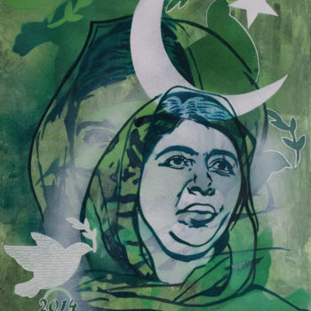Картина под названием "Malala Yousafzai" - Murzo, Подлинное произведение искусства, Рисунок распылителем краски