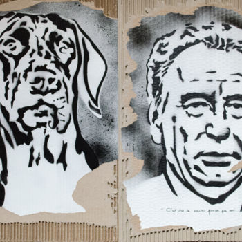 Painting titled "François Bayrou et…" by Murzo, Original Artwork, Spray paint Mounted on Wood Panel