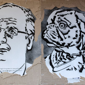 Painting titled "François Hollande e…" by Murzo, Original Artwork, Spray paint Mounted on Wood Panel