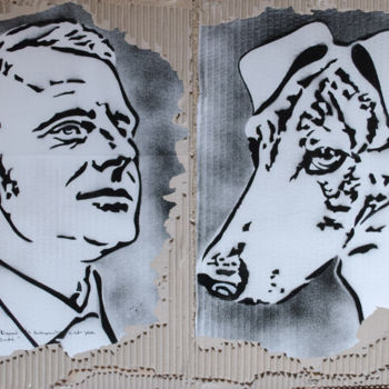 Painting titled "Emmanuel Macron et…" by Murzo, Original Artwork, Spray paint Mounted on Wood Panel