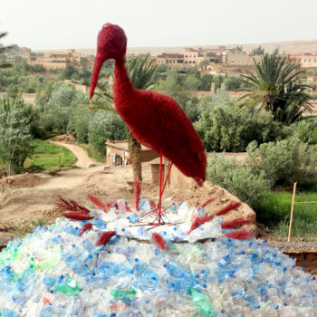 Scultura intitolato "LA CIGOGNE BERBERE" da Isabelle Renou, Opera d'arte originale, Filo