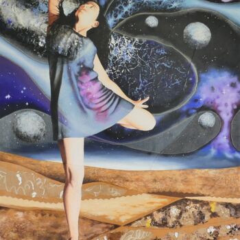 제목이 "Viser la lune ?"인 미술작품 Isabelle Riffard로, 원작, 콜라주 나무 들것 프레임에 장착됨