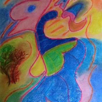 Drawing titled "Promenade avec son…" by Isabelle Tirard, Original Artwork, Pastel